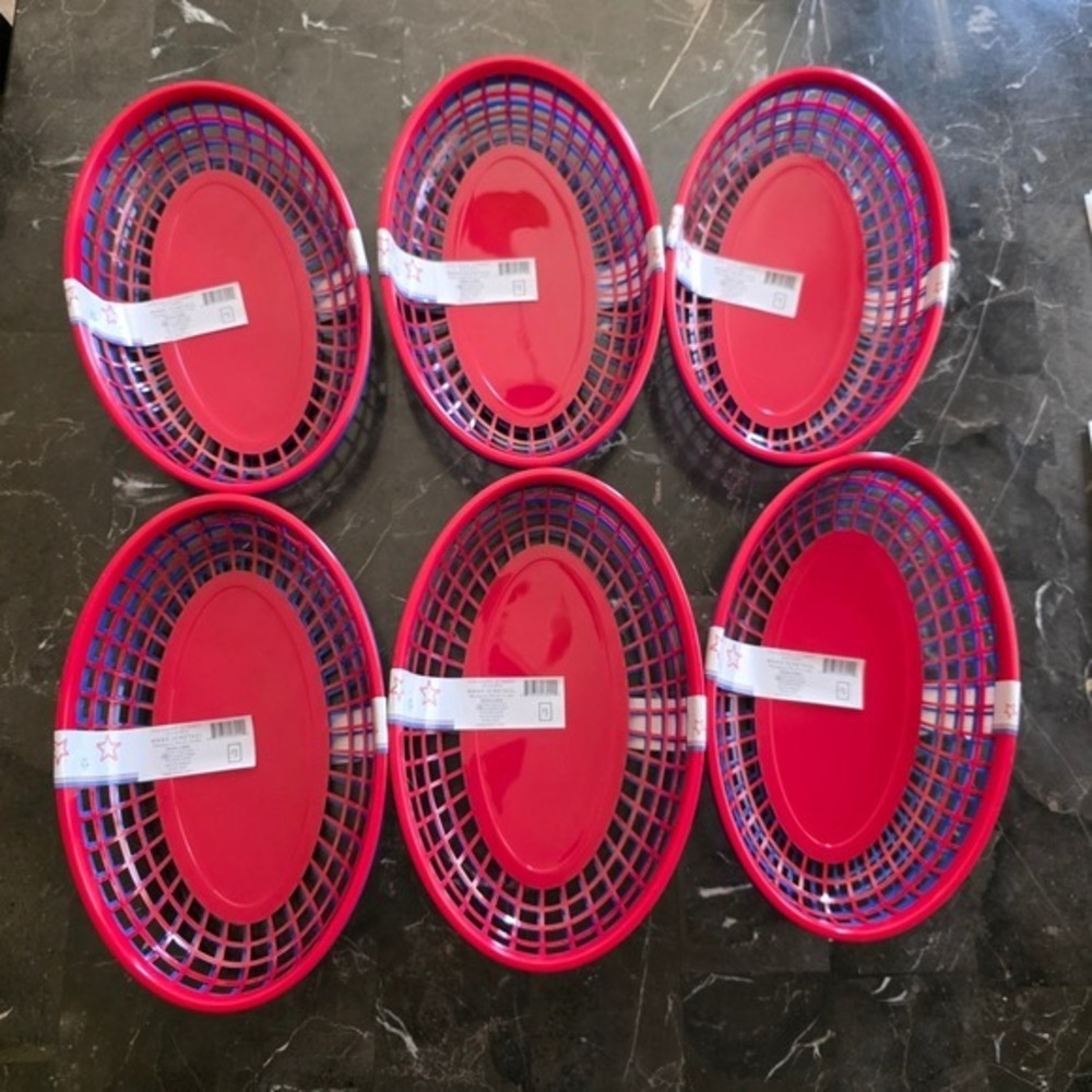 Red and Blue Plastic Food Baskets 12 Count (6 sets of 2) Retro Diner Style